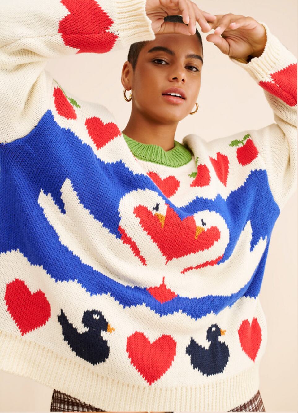 CALLAHAN KNITWEAR ANTHROPOLOGIE MATE FOR LIFE SWAN HEART LOVE SWEATER 1X